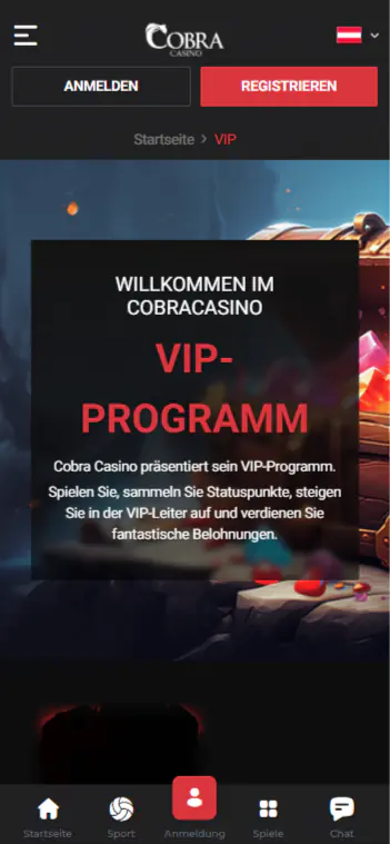Schnittstelle bei Casino Cobra Anwendung