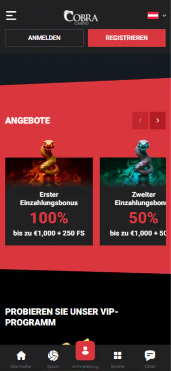 Schnittstelle bei Casino Cobra Anwendung